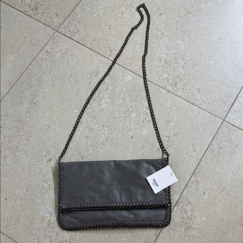 Women’s Chain Strap Foldover Crossbody Bag - Black
